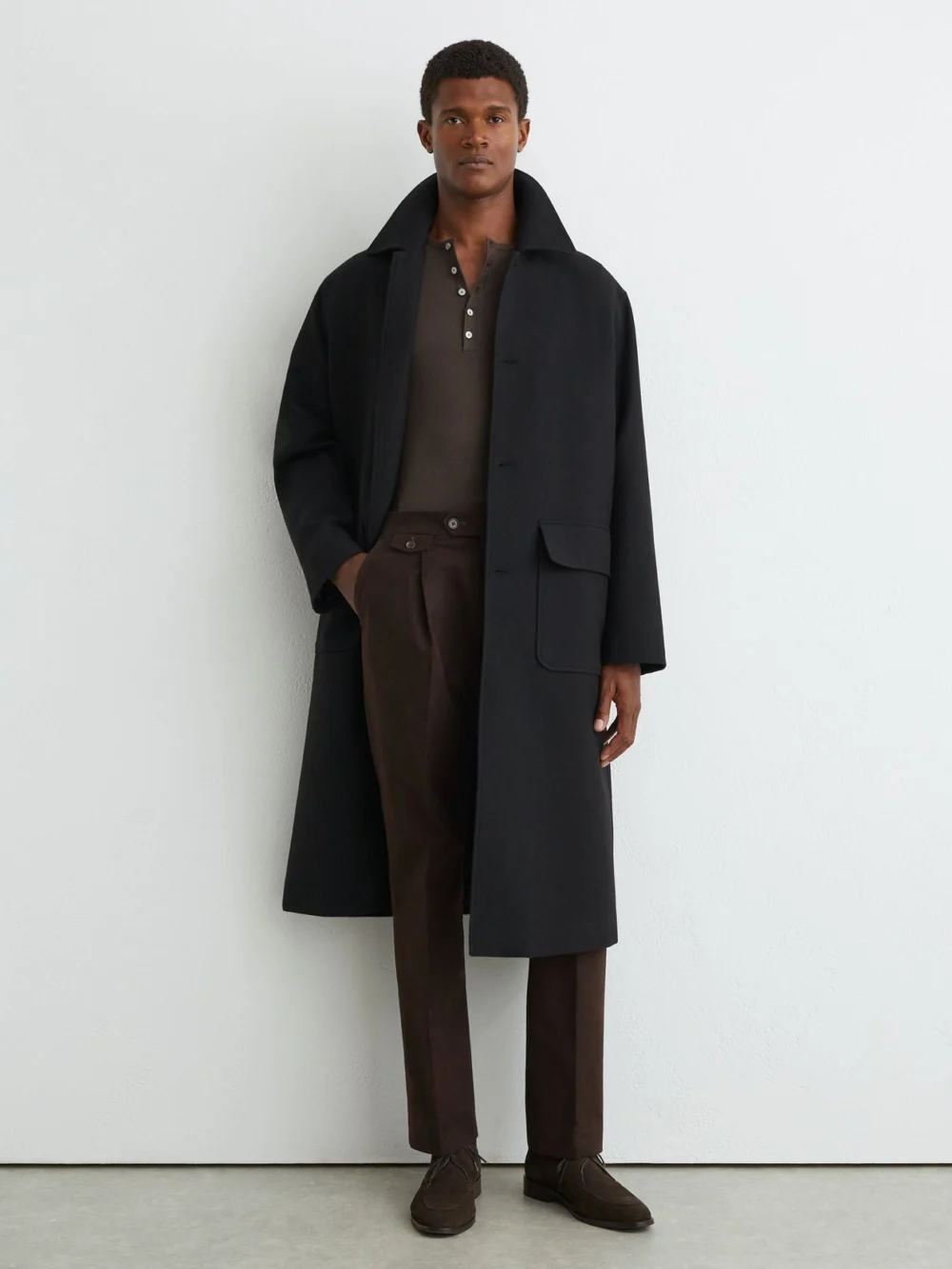 Reiss Chocolate Brown Cotton-blend Moleskin Tapered Trousers