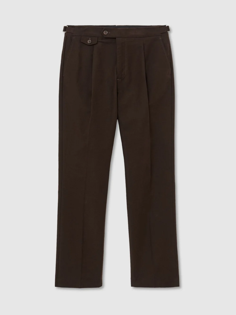 Reiss Chocolate Brown Cotton-blend Moleskin Tapered Trousers, view 2