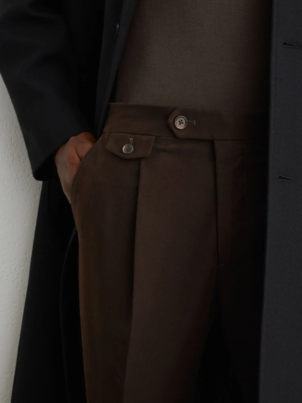 Reiss Chocolate Brown Cotton-blend Moleskin Tapered Trousers, view 4