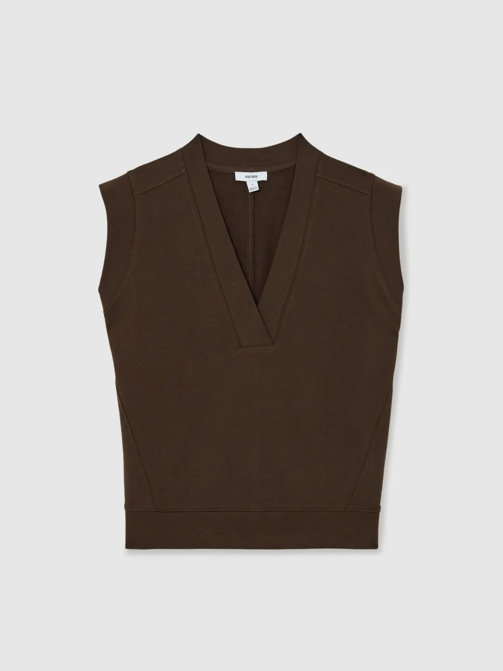 Reiss Chocolate Brown Cotton-blend Sleeveless V-neck Sweat Top, view 2