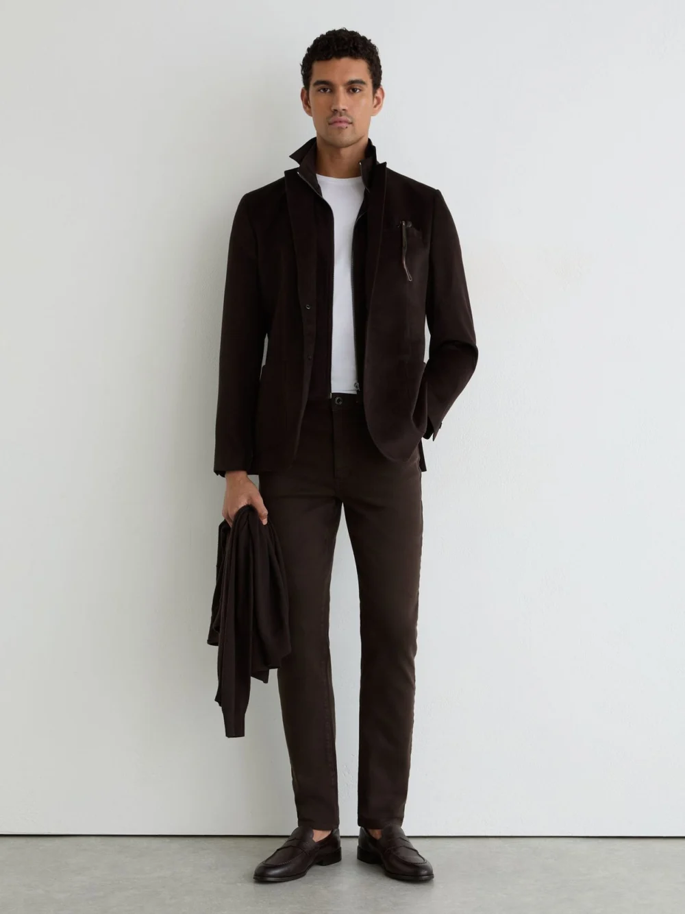 Reiss Chocolate Brown Cotton-blend Slim-fit Jeans