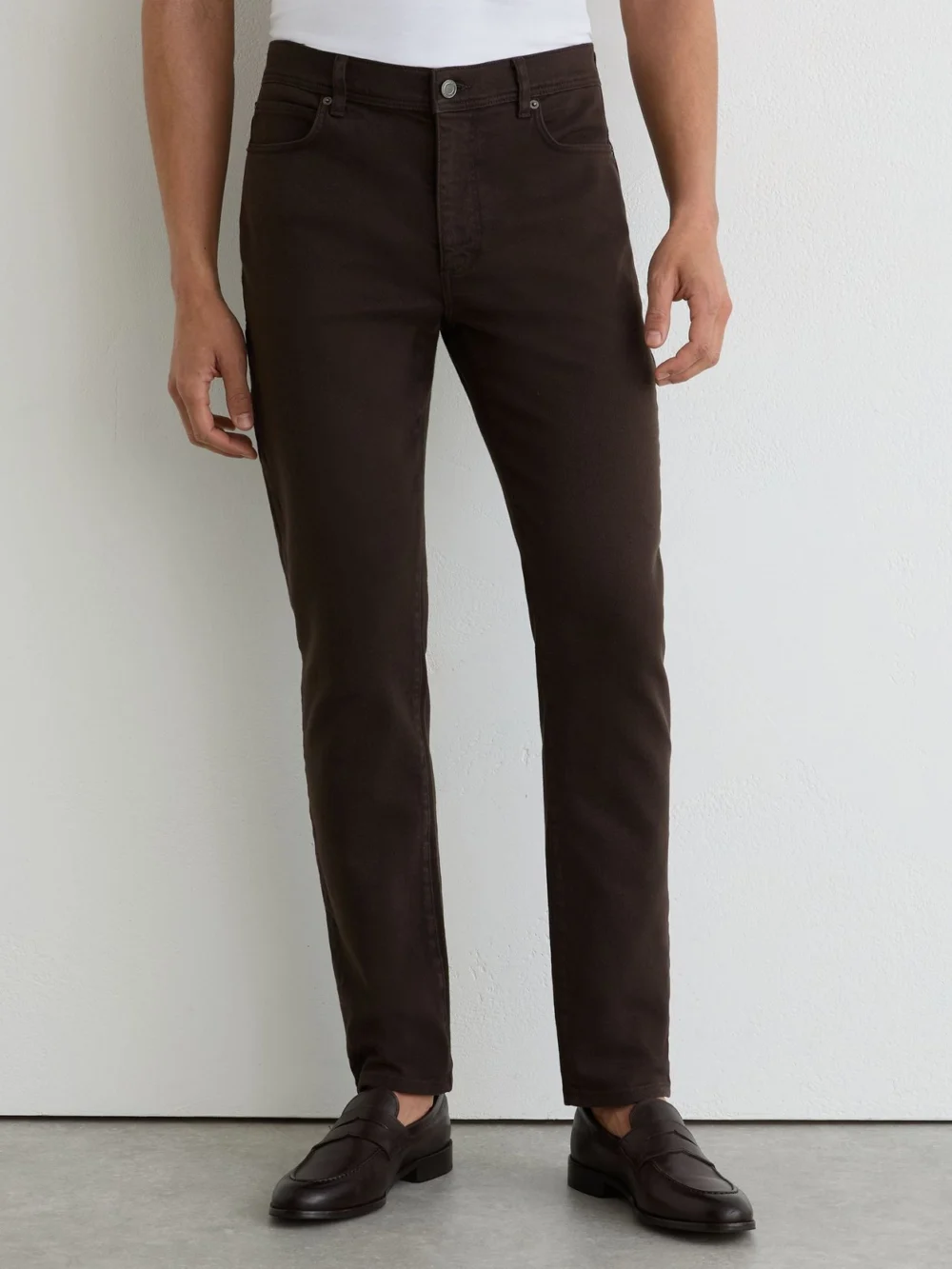 Reiss Chocolate Brown Cotton-blend Slim-fit Jeans, view 3