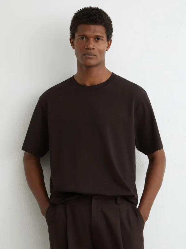 Reiss Chocolate Brown Cotton Relaxed-fit T-shirt