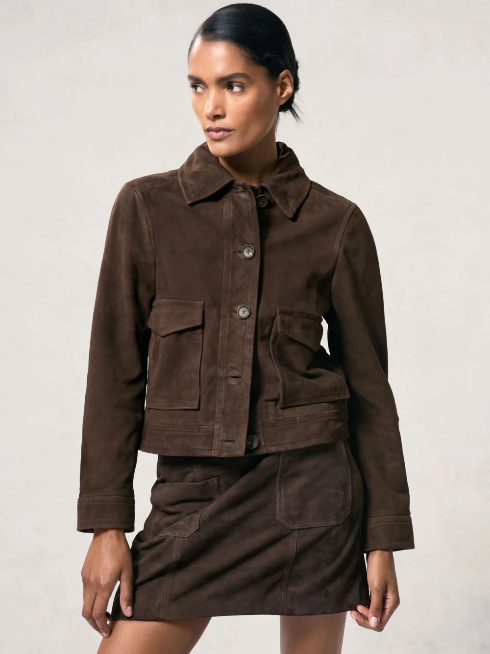 Reiss Chocolate Brown Hanson Petite Trucker Jacket, view 5
