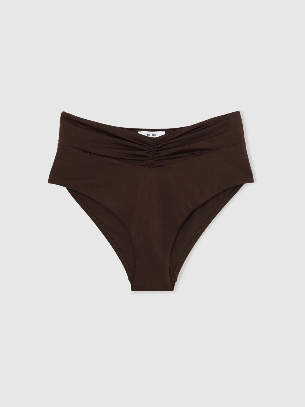 Reiss Chocolate Brown High-waisted Ruched Bikini Bottoms, view 2