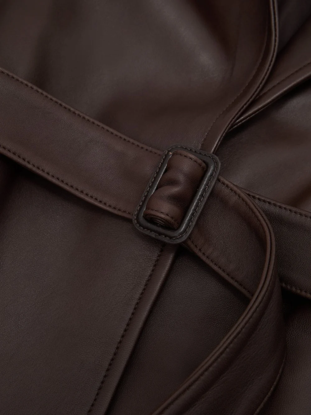 Reiss Chocolate Brown Leather Belted Trench Coat, view 4
