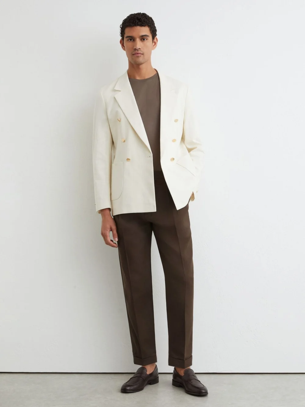 Reiss Chocolate Brown Linen-blend Side-adjuster Tapered Trousers