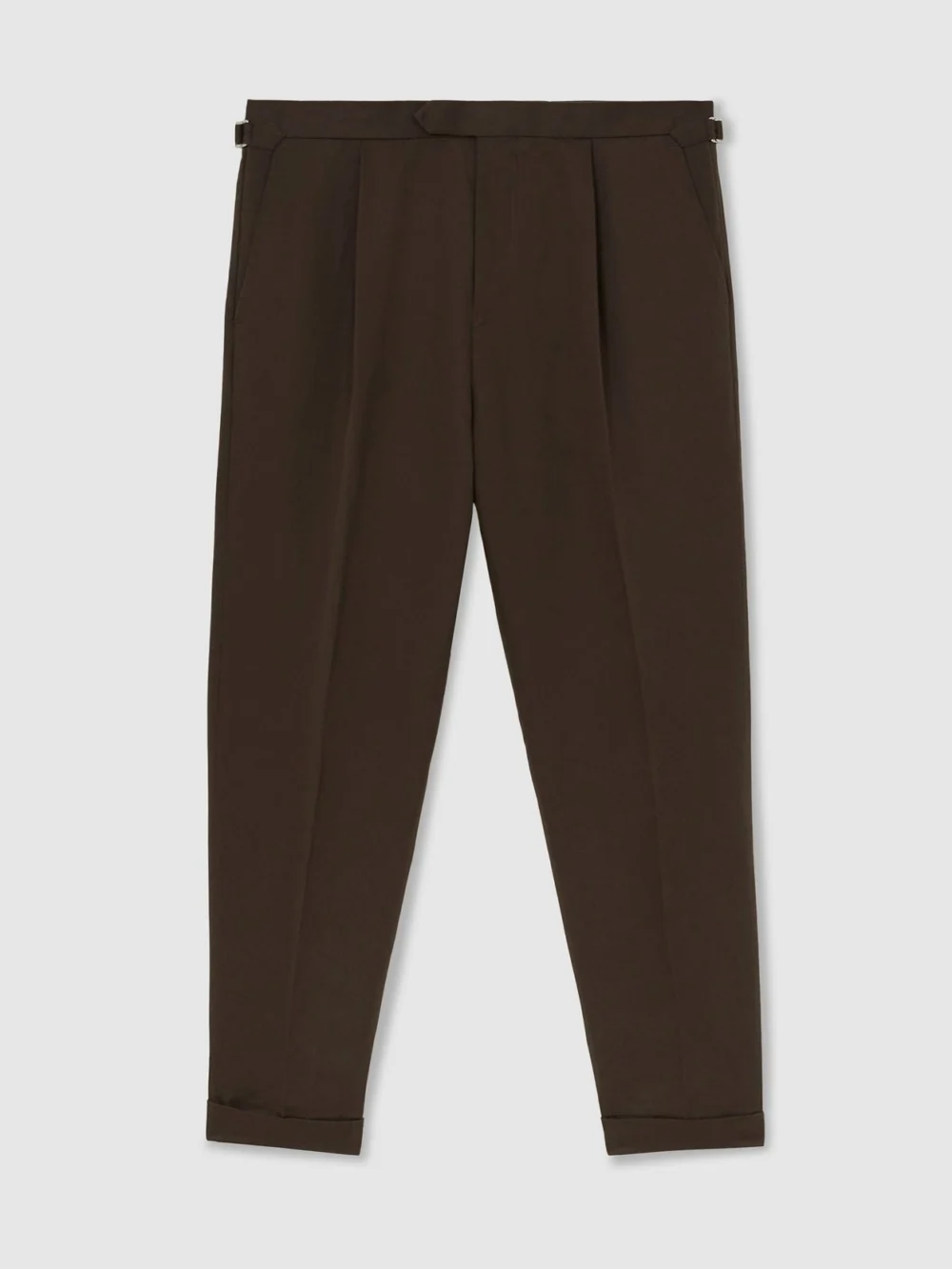 Reiss Chocolate Brown Linen-blend Side-adjuster Tapered Trousers, view 2