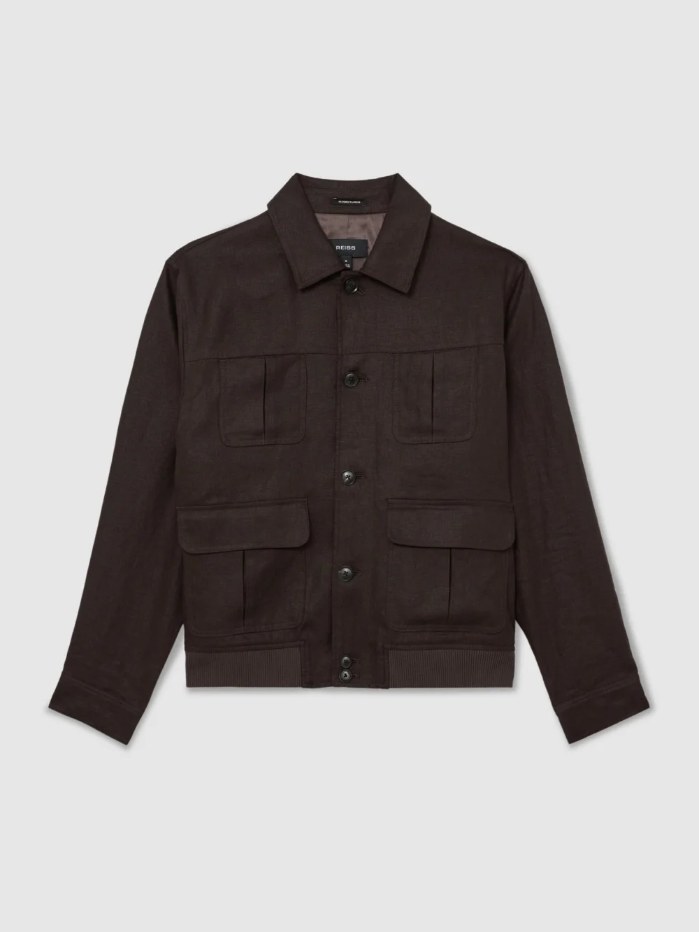 Reiss Chocolate Brown Linen Four-pocket Jacket, view 2