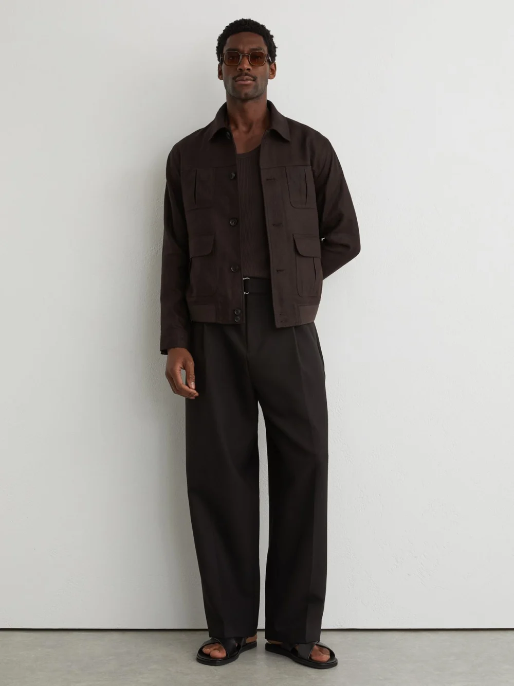 Reiss Chocolate Brown Linen Four-pocket Jacket, view 3