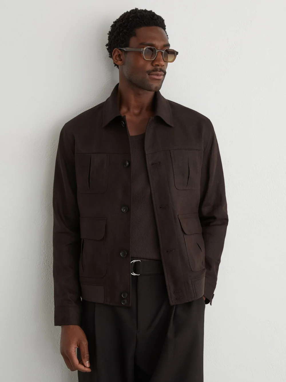 Reiss Chocolate Brown Linen Four-pocket Jacket, view 4