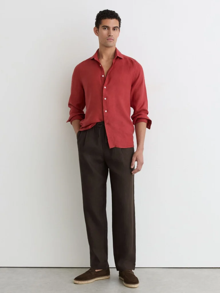 Reiss Chocolate Brown Linen Relaxed-fit Drawstring Trousers