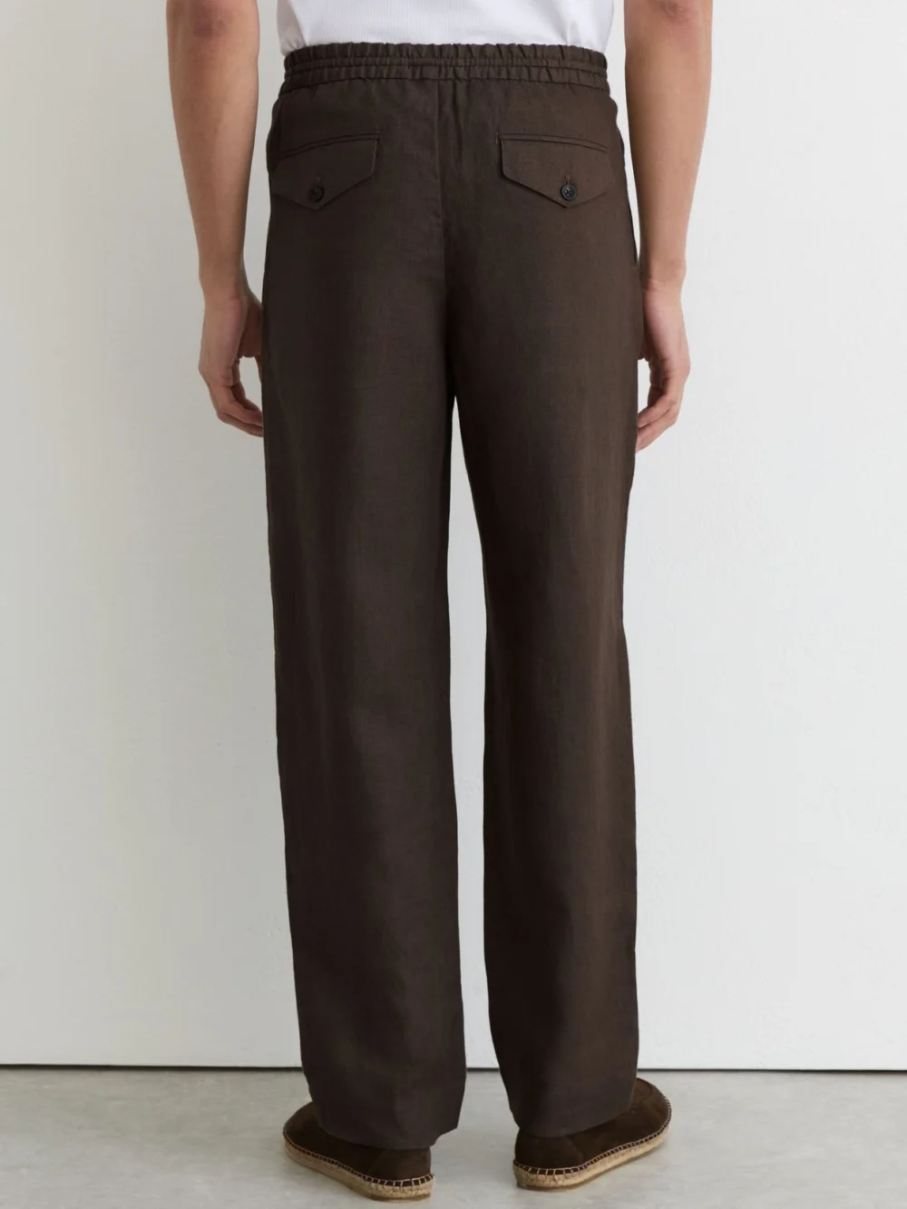 Reiss Chocolate Brown Linen Relaxed-fit Drawstring Trousers, view 4