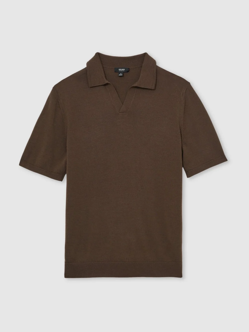 Reiss Chocolate Brown Merino Wool Open-collar Polo Shirt, view 2