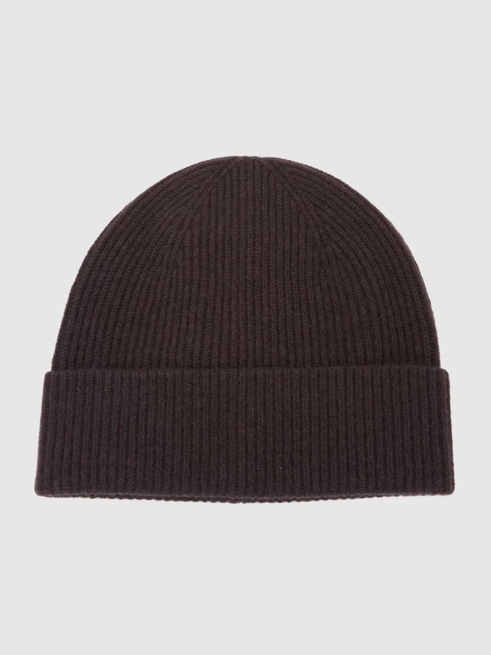 Reiss Chocolate Brown Merino Wool Rib-knit Beanie,