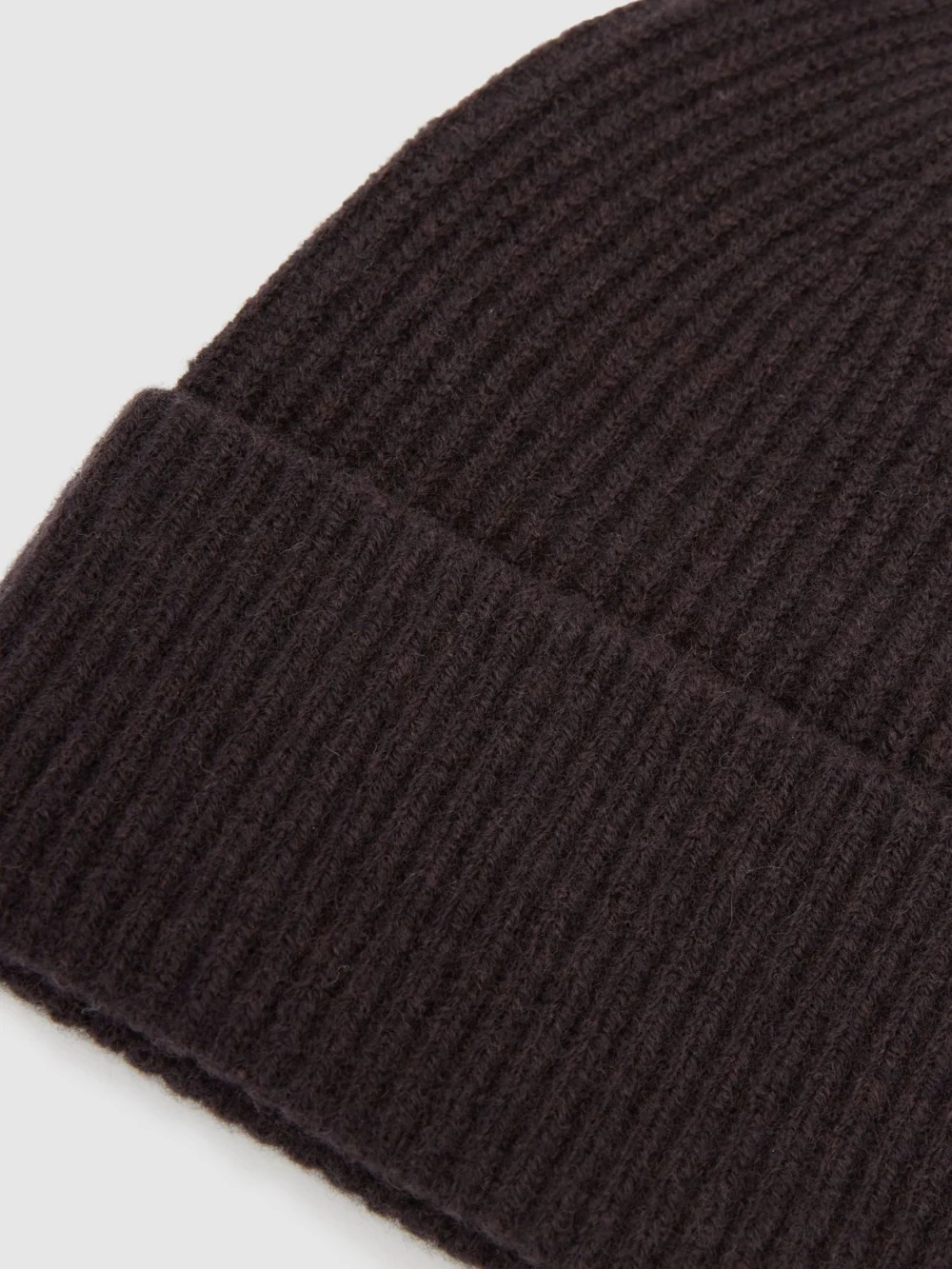 Reiss Chocolate Brown Merino Wool Rib-knit Beanie,, view 2