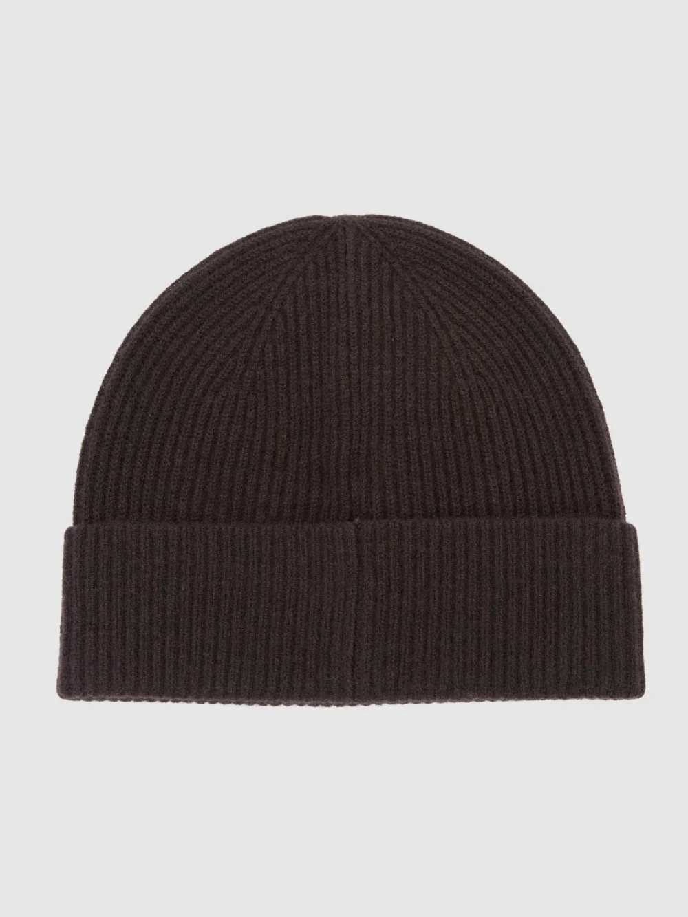 Reiss Chocolate Brown Merino Wool Rib-knit Beanie,, view 3