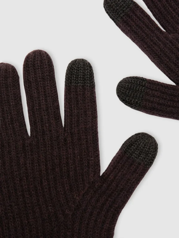 Reiss Chocolate Brown Merino Wool Rib-knit Gloves,