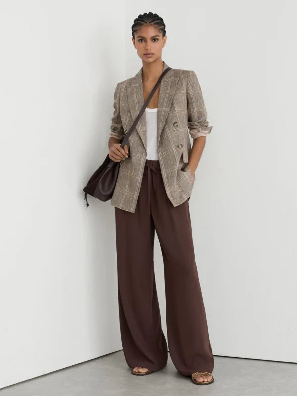 Reiss Chocolate Brown Petite Drawstring Wide-leg Trousers