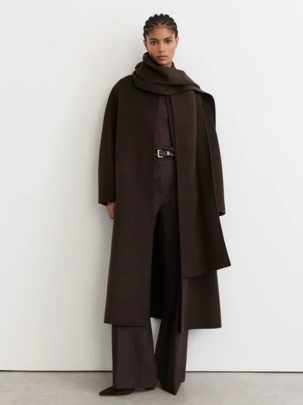 Reiss Chocolate Brown Petite Wool-blend Long Blind-seam Scarf Coat