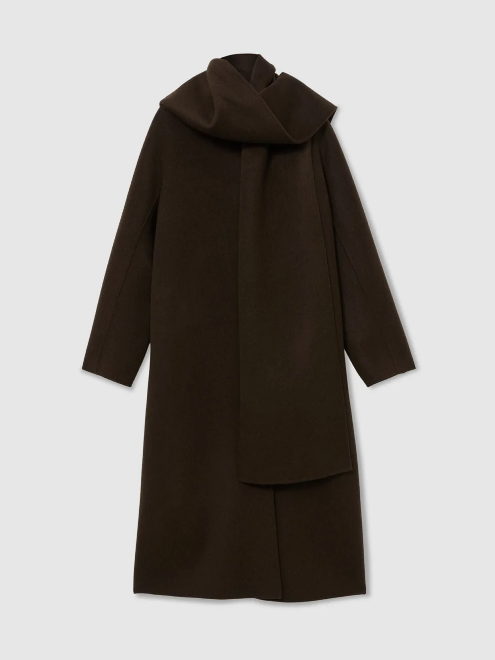 Reiss Chocolate Brown Petite Wool-blend Long Blind-seam Scarf Coat, view 3