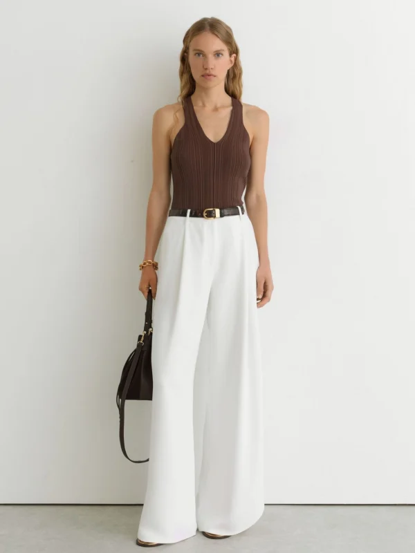 Reiss Chocolate Brown Pleated Knit V-neck Vest