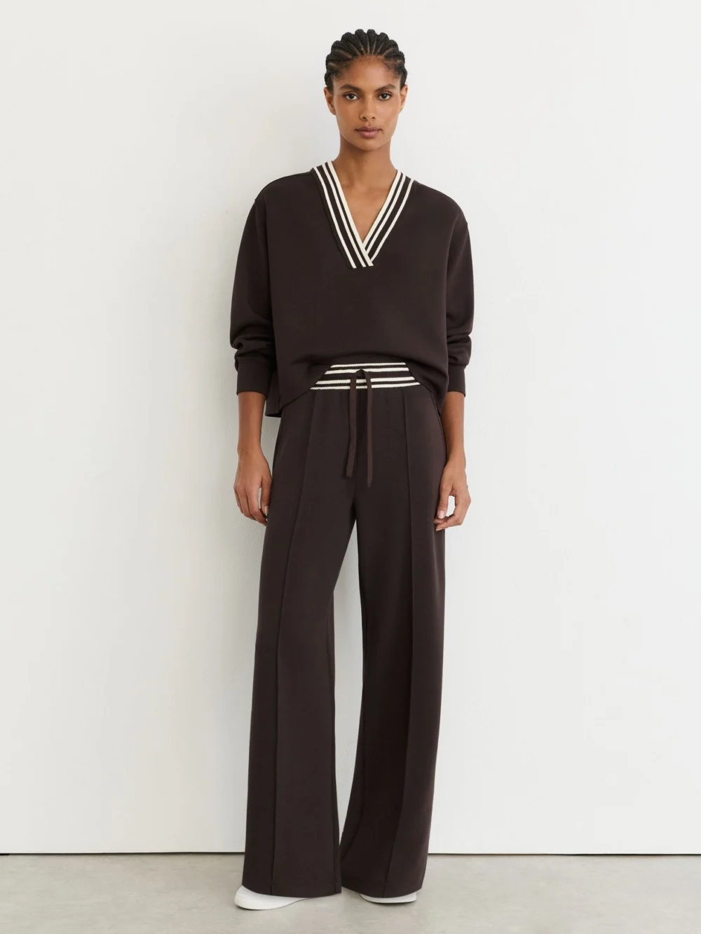Reiss Chocolate Brown Premium Interlock Stripe-waist Joggers