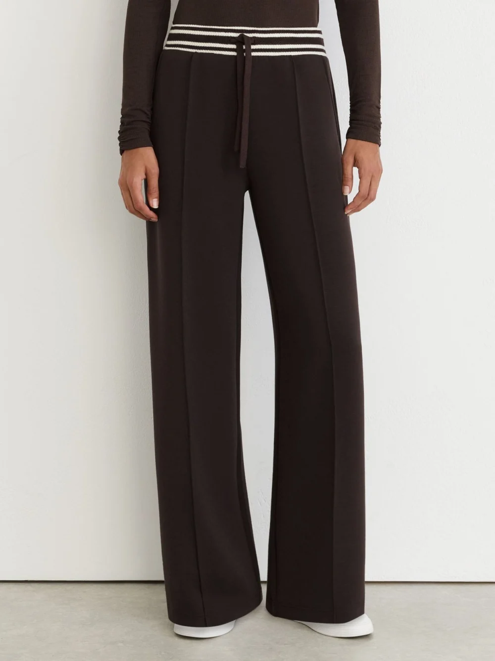 Reiss Chocolate Brown Premium Interlock Stripe-waist Joggers, view 3