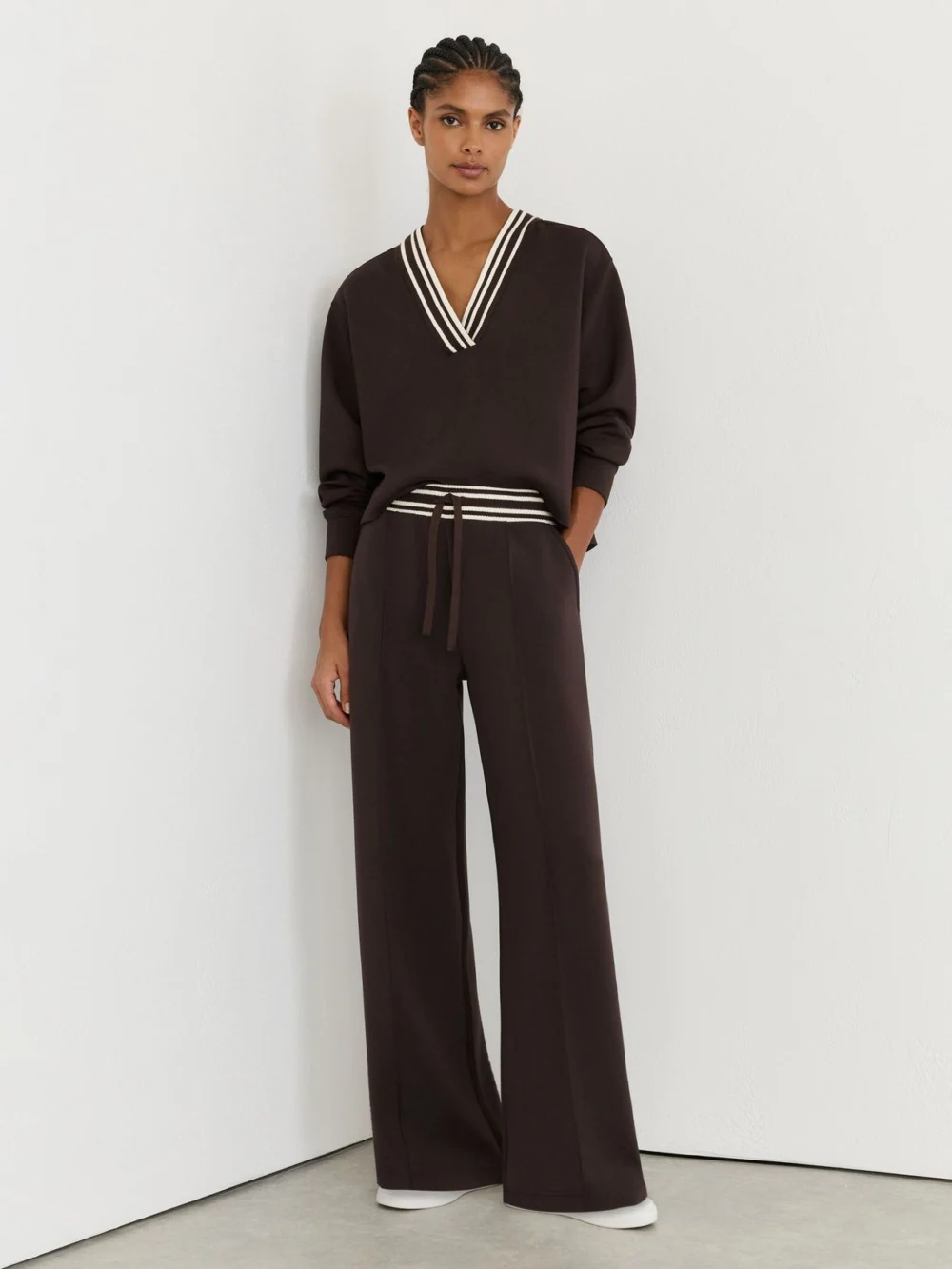 Reiss Chocolate Brown Premium Interlock Stripe-waist Joggers, view 5