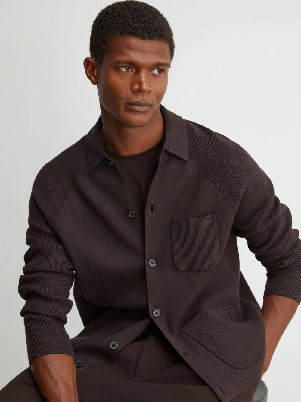 Reiss Chocolate Brown Rib-knit Detail Button-through Cardigan
