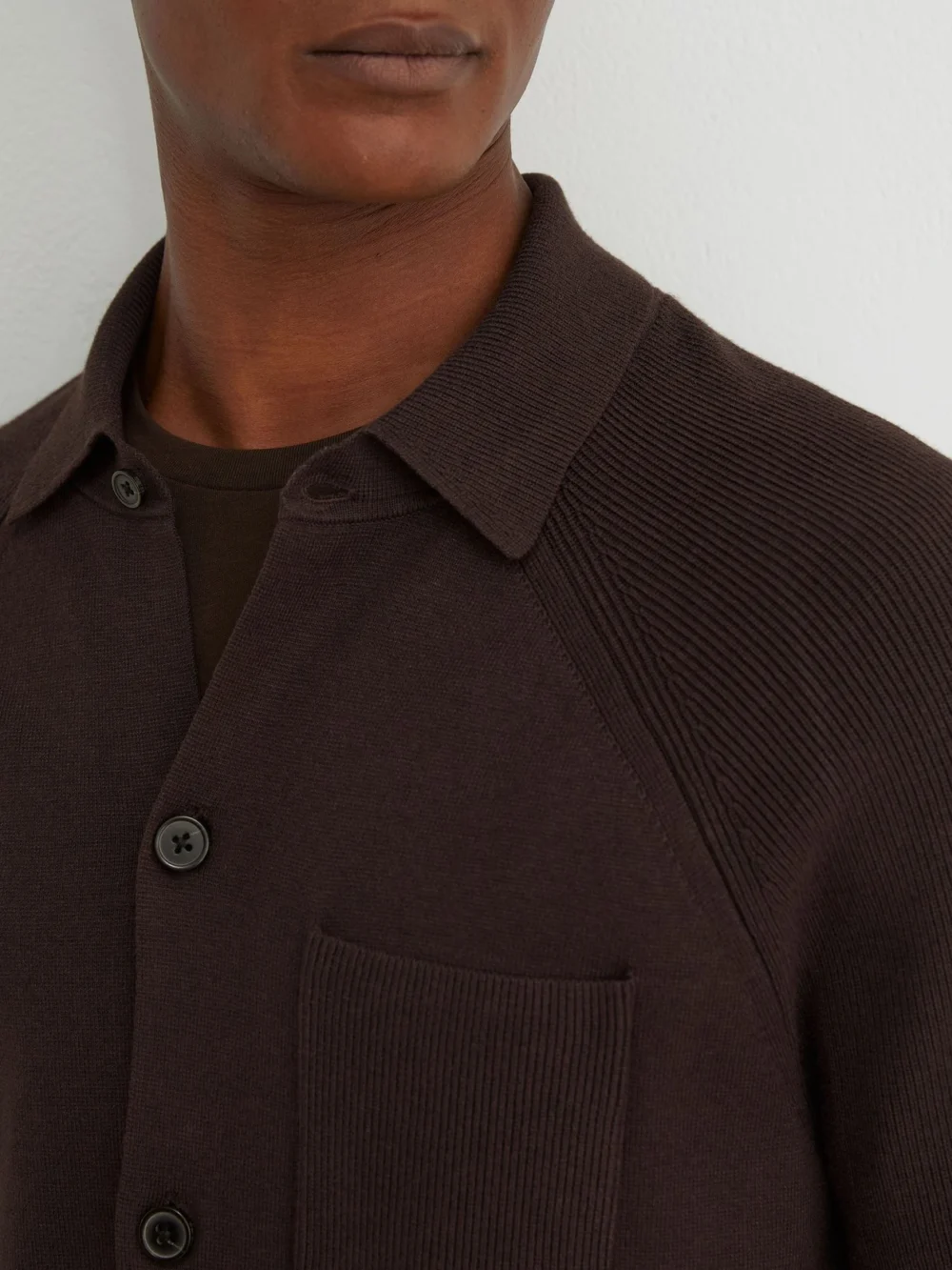Reiss Chocolate Brown Rib-knit Detail Button-through Cardigan, view 4