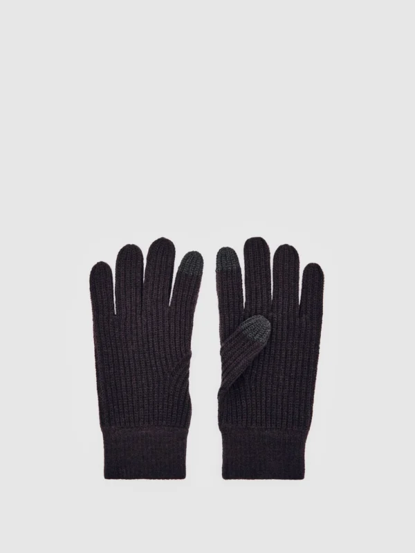 Reiss Chocolate Brown Ribbed-merino Touchscreen Gloves,