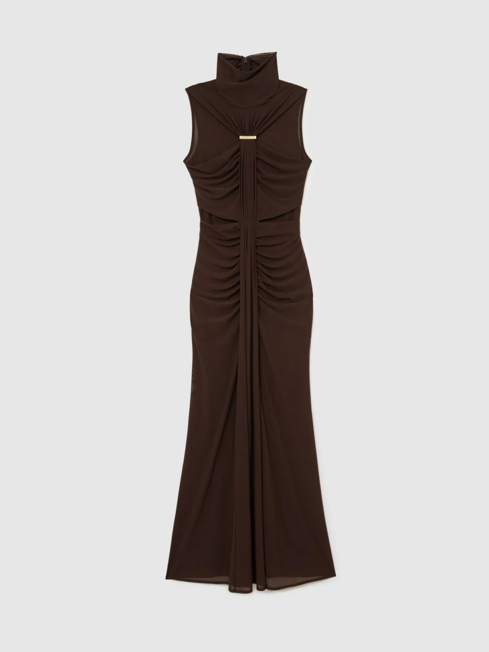 Reiss Chocolate Brown Ruched Sleeveless Maxi Dress, view 2