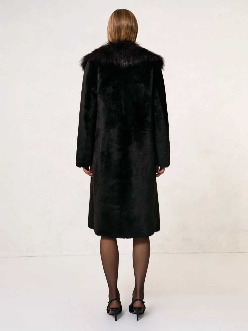 Reiss Chocolate Brown Shearling and Leather Coat, view 4