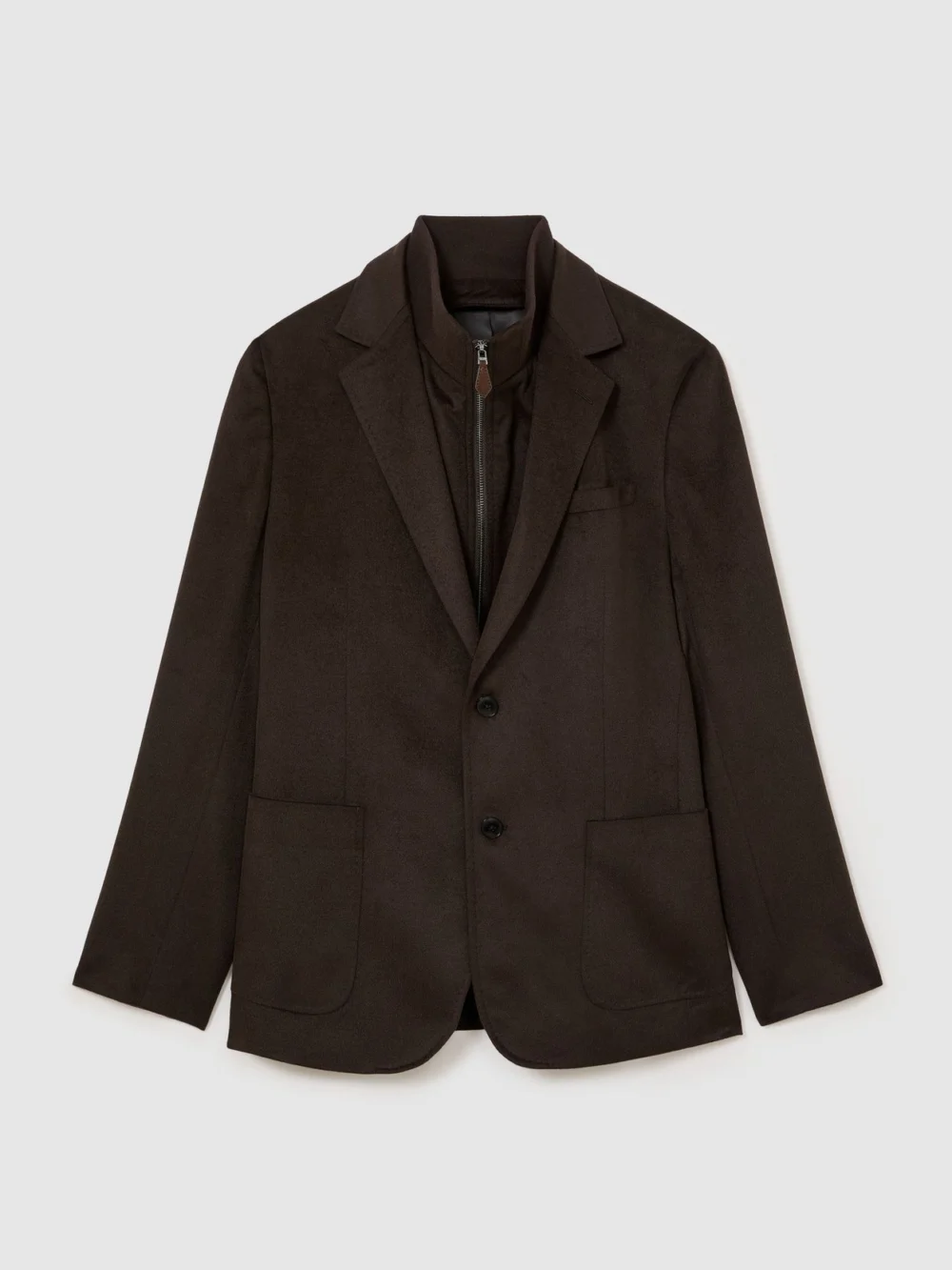 Reiss Chocolate Brown Single-breasted Blazer with Gilet Insert Tailored-fit, view 2