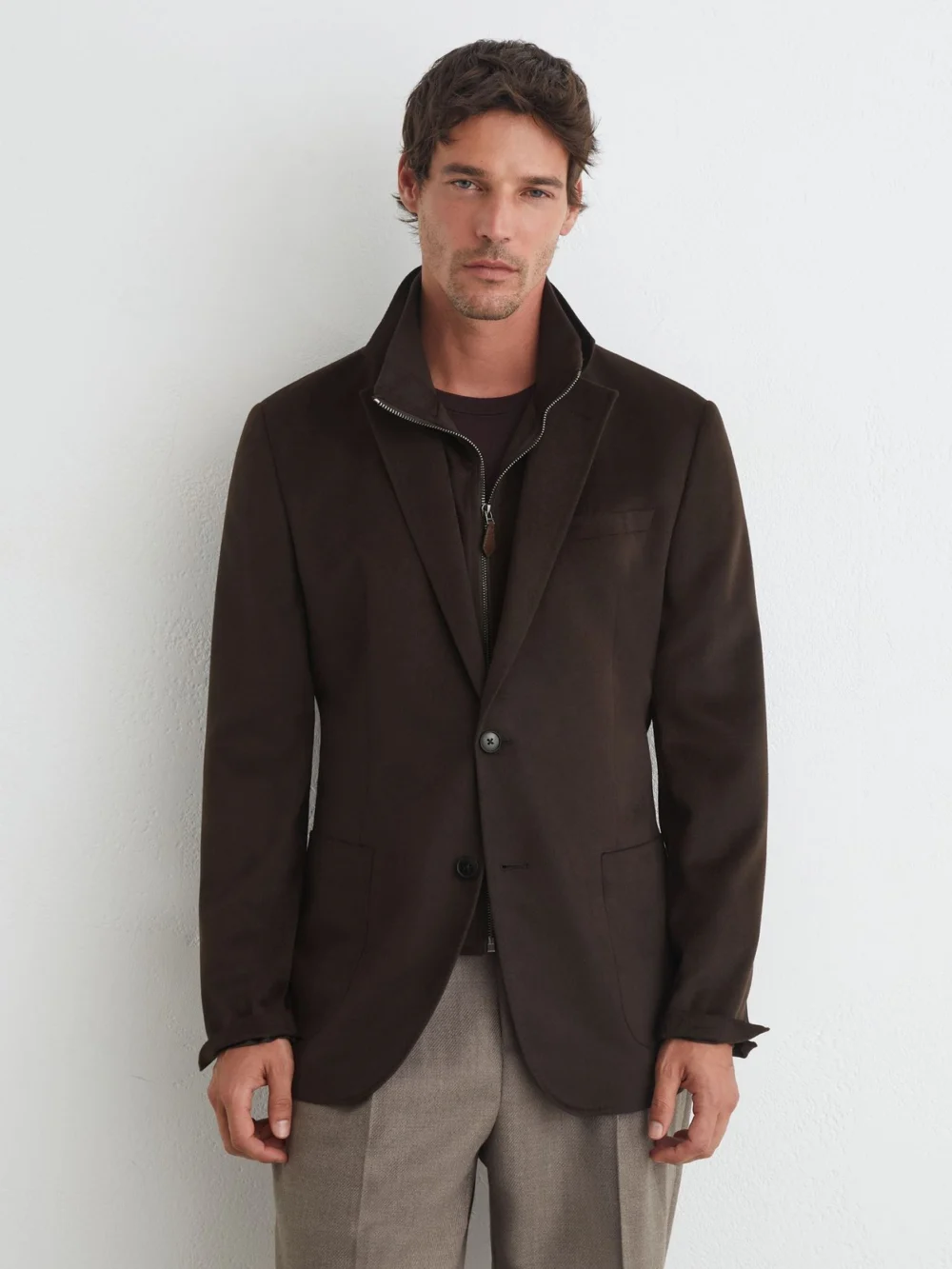 Reiss Chocolate Brown Single-breasted Blazer with Gilet Insert Tailored-fit, view 4