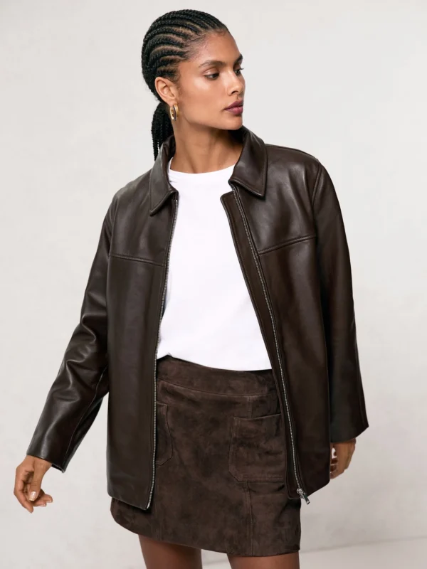 Reiss Chocolate Brown Suede Patch-pocket Mini Skirt