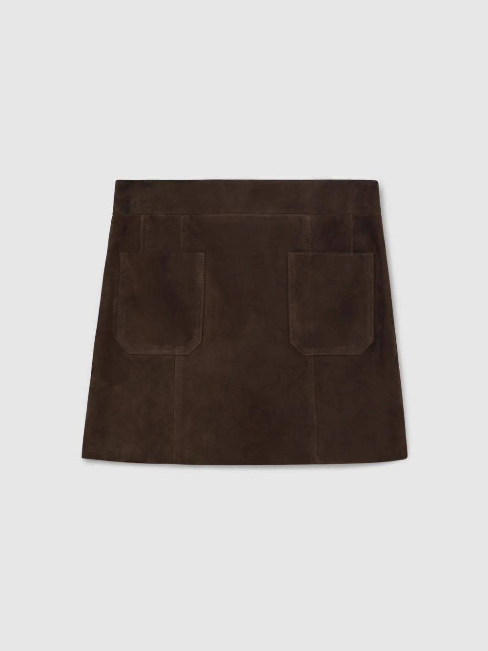 Reiss Chocolate Brown Suede Patch-pocket Mini Skirt, view 2