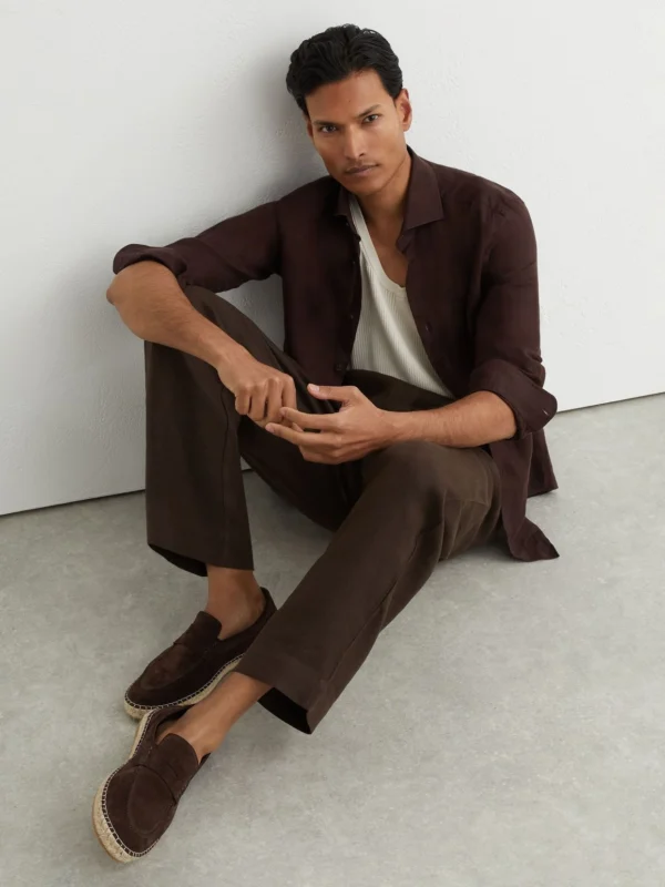 Reiss Chocolate Brown Suede Penny Loafer Espadrilles