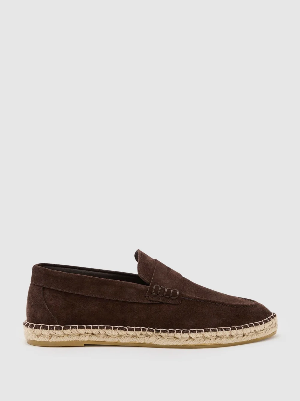 Reiss Chocolate Brown Suede Penny Loafer Espadrilles, view 2