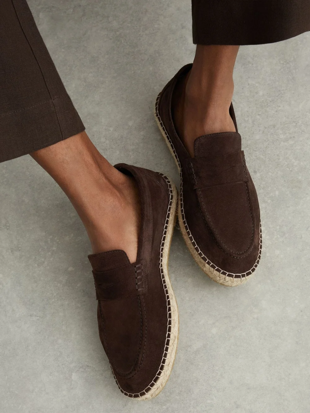 Reiss Chocolate Brown Suede Penny Loafer Espadrilles, view 3