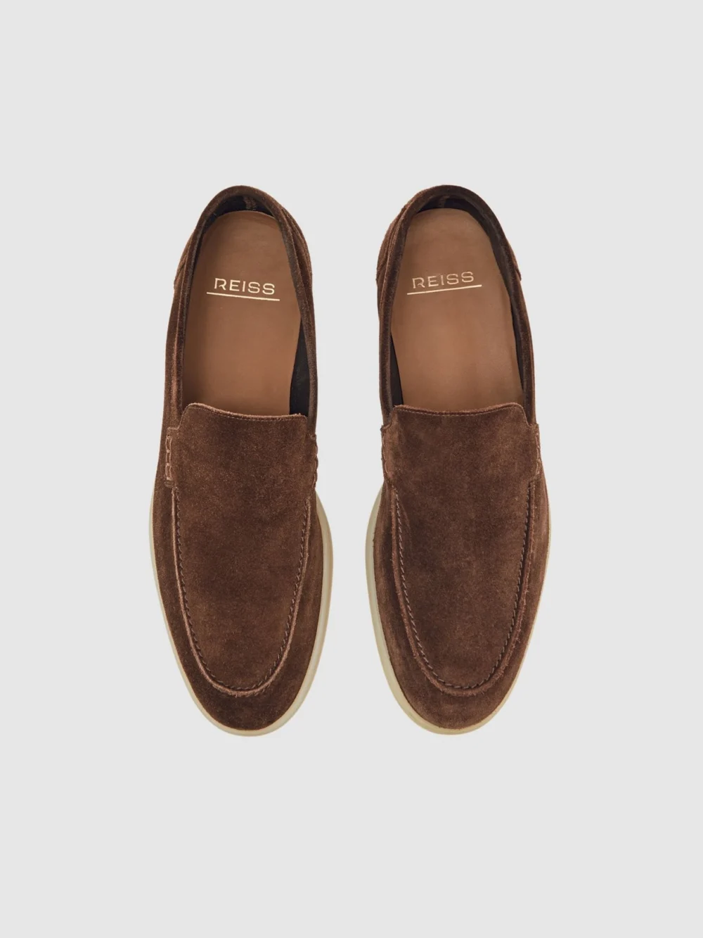 Reiss Chocolate Brown Suede Slip-on Loafers, view 4