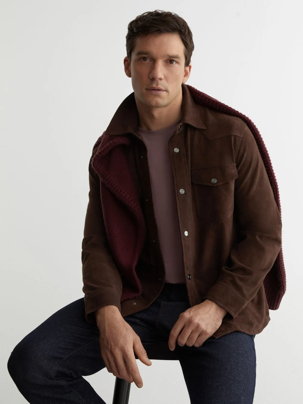 Reiss Chocolate Brown Suede Twin-pocket Trucker Jacket