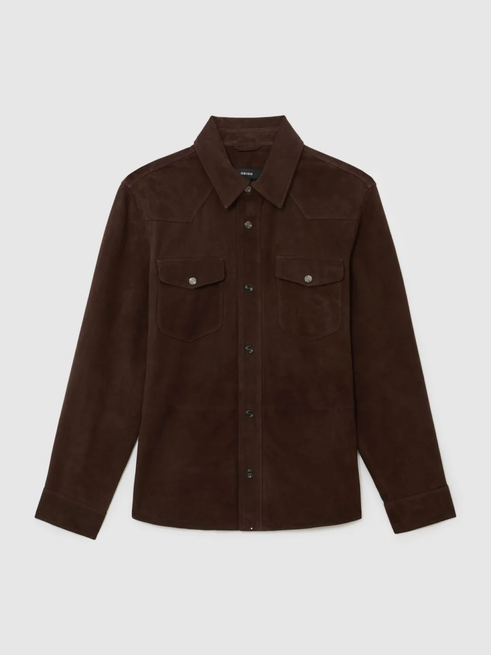 Reiss Chocolate Brown Suede Twin-pocket Trucker Jacket, view 2