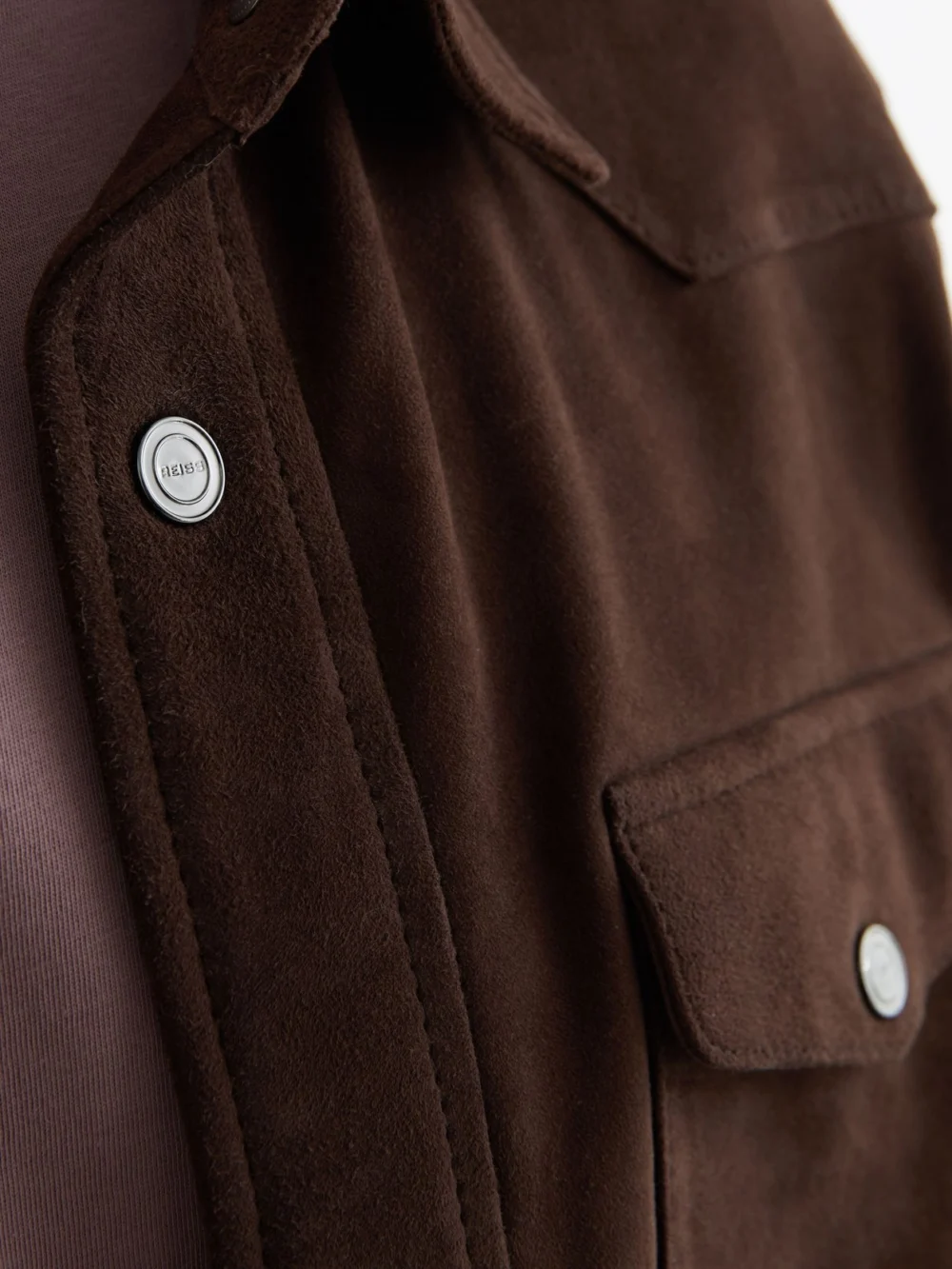 Reiss Chocolate Brown Suede Twin-pocket Trucker Jacket, view 4