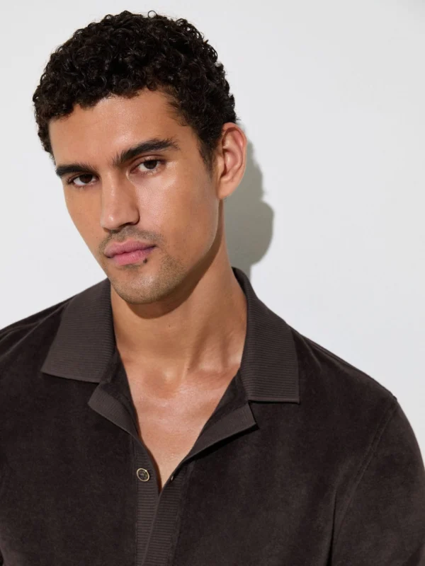 Reiss Chocolate Brown Towelling Short-sleeve Shirt