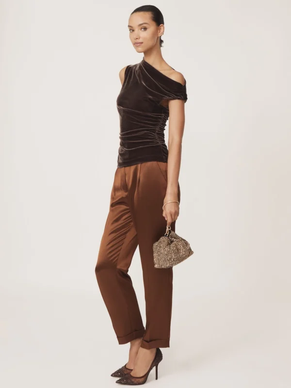 Reiss Chocolate Brown Velvet Off-shoulder Top