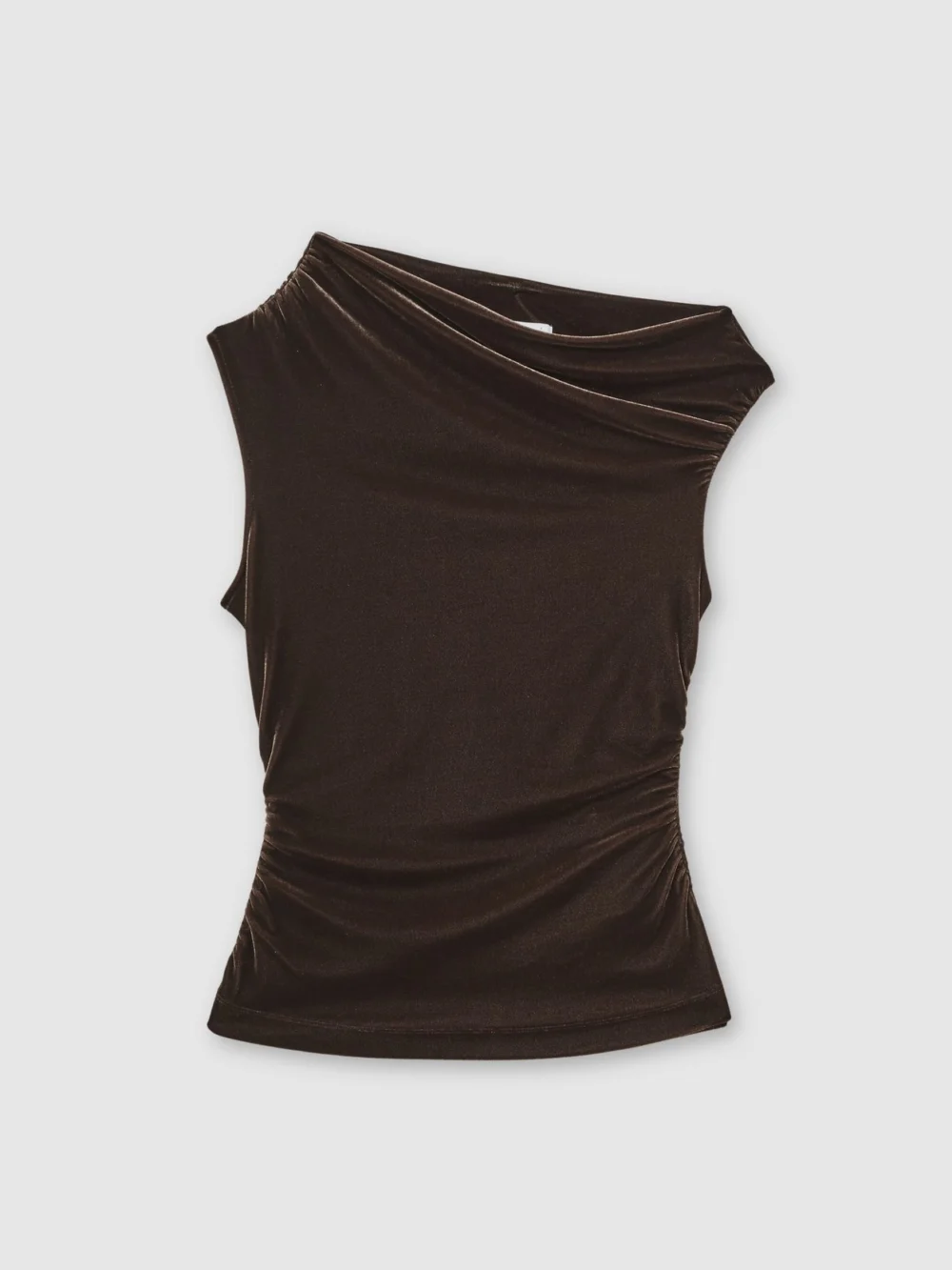 Reiss Chocolate Brown Velvet Off-shoulder Top, view 2