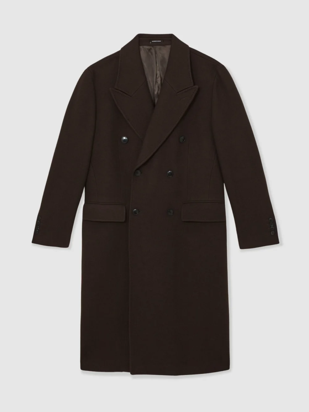 Reiss Chocolate Brown Wool-blend Double-breasted Overcoat, view 2