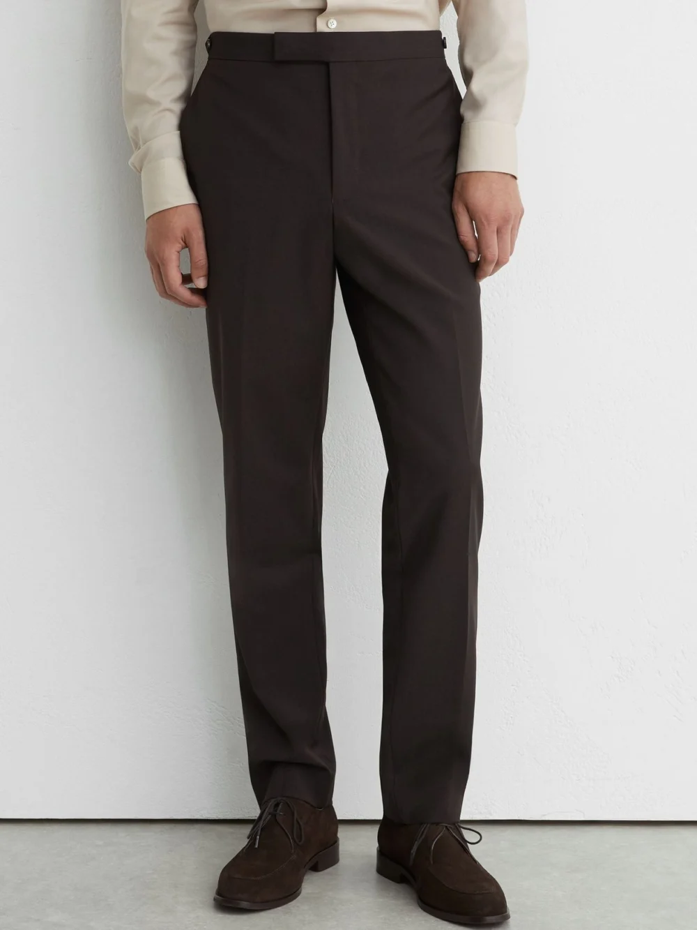 Reiss Chocolate Brown Wool-blend Side-adjuster Suit Trousers Tailored-fit, view 3